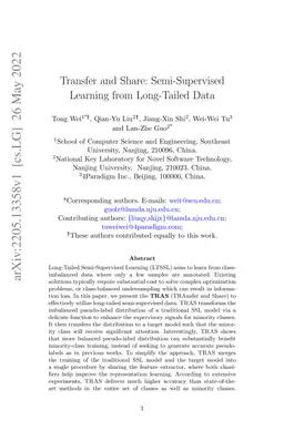 Transfer and Share: Semi-Supervised Learning from Long-Tailed Data