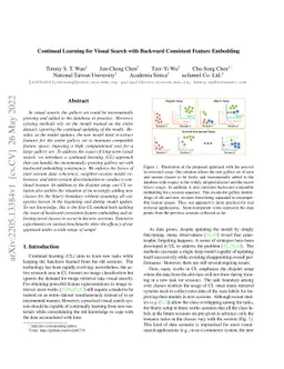 Continual Learning for Visual Search with Backward Consistent Feature
  Embedding
