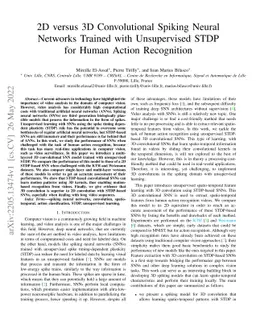 2D versus 3D Convolutional Spiking Neural Networks Trained with
  Unsupervised STDP for Human Action Recognition