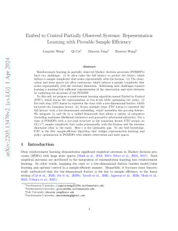 Embed to Control Partially Observed Systems: Representation Learning
  with Provable Sample Efficiency