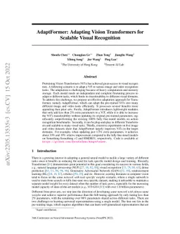 AdaptFormer: Adapting Vision Transformers for Scalable Visual
  Recognition