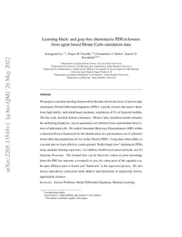 Learning black- and gray-box chemotactic PDEs/closures from agent based
  Monte Carlo simulation data
