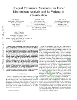 Unequal Covariance Awareness for Fisher Discriminant Analysis and Its
  Variants in Classification