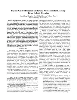 Physics-Guided Hierarchical Reward Mechanism for Learning-Based Robotic
  Grasping