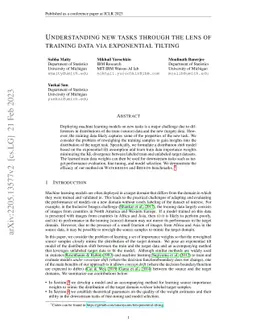 Understanding new tasks through the lens of training data via
  exponential tilting