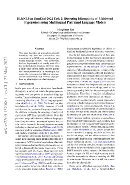 HiJoNLP at SemEval-2022 Task 2: Detecting Idiomaticity of Multiword
  Expressions using Multilingual Pretrained Language Models