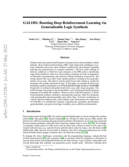 GALOIS: Boosting Deep Reinforcement Learning via Generalizable Logic
  Synthesis