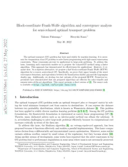 Block-coordinate Frank-Wolfe algorithm and convergence analysis for
  semi-relaxed optimal transport problem