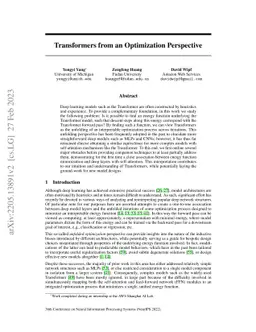 Transformers from an Optimization Perspective