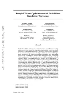 Sample-Efficient Optimisation with Probabilistic Transformer Surrogates