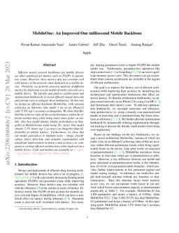 MobileOne: An Improved One millisecond Mobile Backbone
