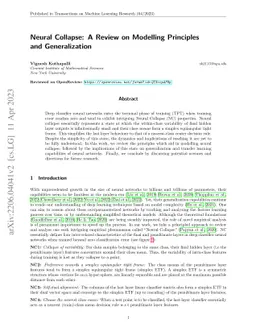 Neural Collapse: A Review on Modelling Principles and Generalization