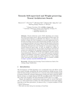 Towards Self-supervised and Weight-preserving Neural Architecture Search