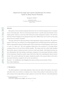 Improved two-stage hate speech classification for twitter based on Deep
  Neural Networks