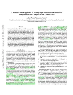 A Simple Unified Approach to Testing High-Dimensional Conditional
  Independences for Categorical and Ordinal Data