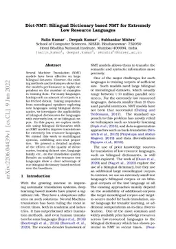 Dict-NMT: Bilingual Dictionary based NMT for Extremely Low Resource
  Languages