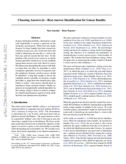 Choosing Answers in $\varepsilon$-Best-Answer Identification for Linear
  Bandits