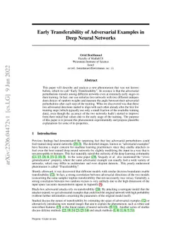 Early Transferability of Adversarial Examples in Deep Neural Networks