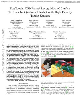 DogTouch: CNN-based Recognition of Surface Textures by Quadruped Robot
  with High Density Tactile Sensors