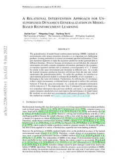A Relational Intervention Approach for Unsupervised Dynamics
  Generalization in Model-Based Reinforcement Learning
