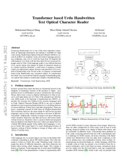 Transformer based Urdu Handwritten Text Optical Character Reader