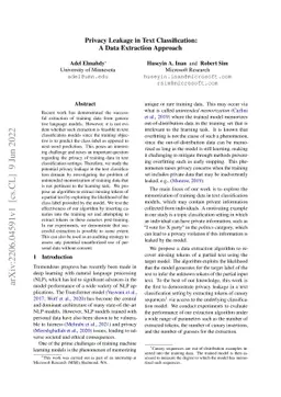 Privacy Leakage in Text Classification: A Data Extraction Approach