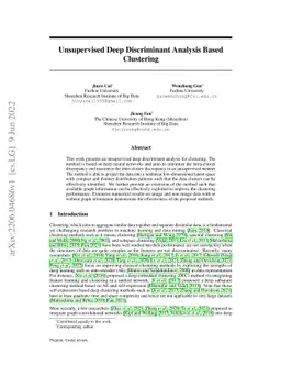 Unsupervised Deep Discriminant Analysis Based Clustering
