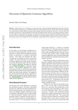 Discussion of Quantum Consensus Algorithms