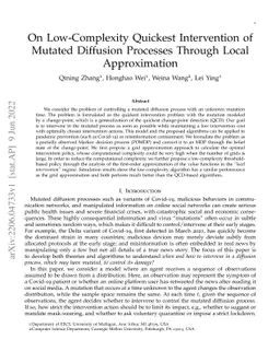 On Low-Complexity Quickest Intervention of Mutated Diffusion Processes
  Through Local Approximation