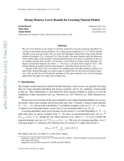 Strong Memory Lower Bounds for Learning Natural Models