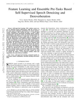 Feature Learning and Ensemble Pre-Tasks Based Self-Supervised Speech
  Denoising and Dereverberation