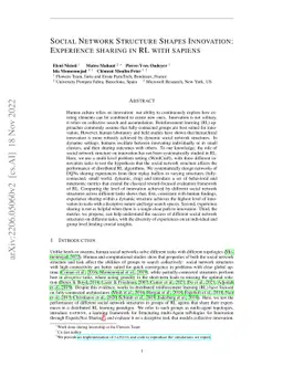 Social Network Structure Shapes Innovation: Experience-sharing in RL
  with SAPIENS