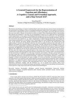 A General Framework for the Representation of Function and Affordance: A
  Cognitive, Causal, and Grounded Approach, and a Step Toward AGI