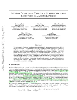 Memory Classifiers: Two-stage Classification for Robustness in Machine
  Learning