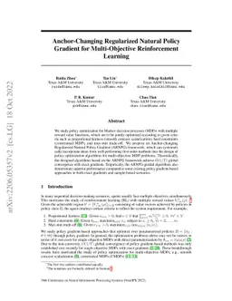 Anchor-Changing Regularized Natural Policy Gradient for Multi-Objective
  Reinforcement Learning