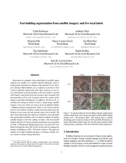 Fast building segmentation from satellite imagery and few local labels