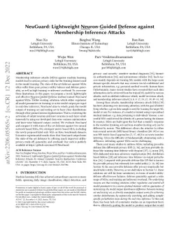 NeuGuard: Lightweight Neuron-Guided Defense against Membership Inference
  Attacks