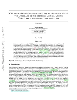 Can the Language of the Collation be Translated into the Language of the
  Stemma? Using Machine Translation for Witness Localization