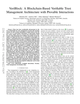 VeriBlock: A Blockchain-Based Verifiable Trust Management Architecture
  with Provable Interactions