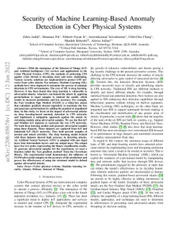 Security of Machine Learning-Based Anomaly Detection in Cyber Physical
  Systems