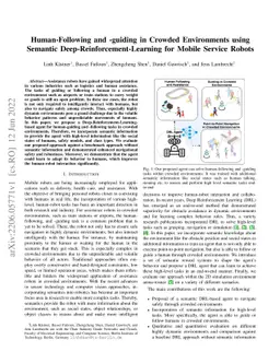 Human-Following and -guiding in Crowded Environments using Semantic
  Deep-Reinforcement-Learning for Mobile Service Robots