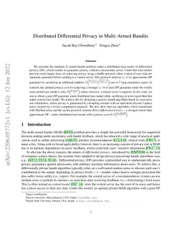 Distributed Differential Privacy in Multi-Armed Bandits