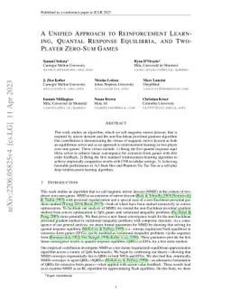 A Unified Approach to Reinforcement Learning, Quantal Response
  Equilibria, and Two-Player Zero-Sum Games