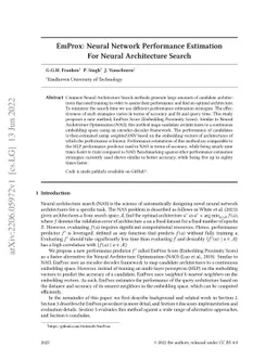 EmProx: Neural Network Performance Estimation For Neural Architecture
  Search