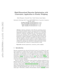 High-Dimensional Bayesian Optimization with Constraints: Application to
  Powder Weighing