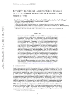Efficient recurrent architectures through activity sparsity and sparse
  back-propagation through time
