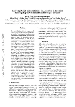 Knowledge Graph Construction and Its Application in Automatic Radiology
  Report Generation from Radiologist's Dictation