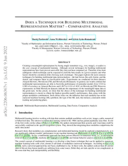 Does a Technique for Building Multimodal Representation Matter? --
  Comparative Analysis