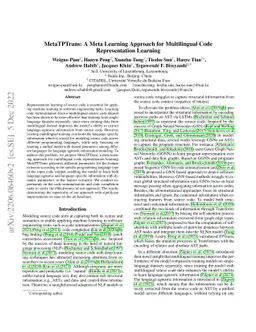 MetaTPTrans: A Meta Learning Approach for Multilingual Code
  Representation Learning