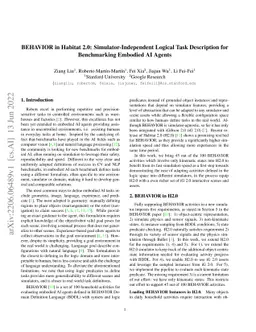 BEHAVIOR in Habitat 2.0: Simulator-Independent Logical Task Description
  for Benchmarking Embodied AI Agents